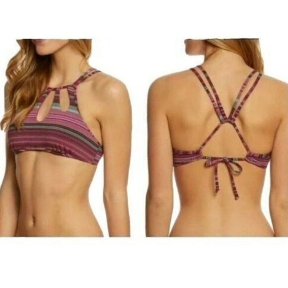The Bikini Lab High Neck Stripe Halter Swim Top - Picture 1 of 9
